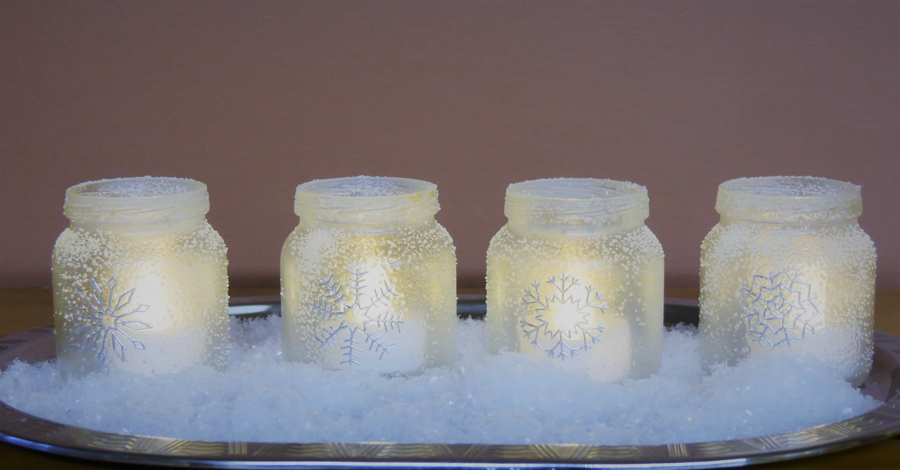 Frosted tea lights of upcycled baby food jars
